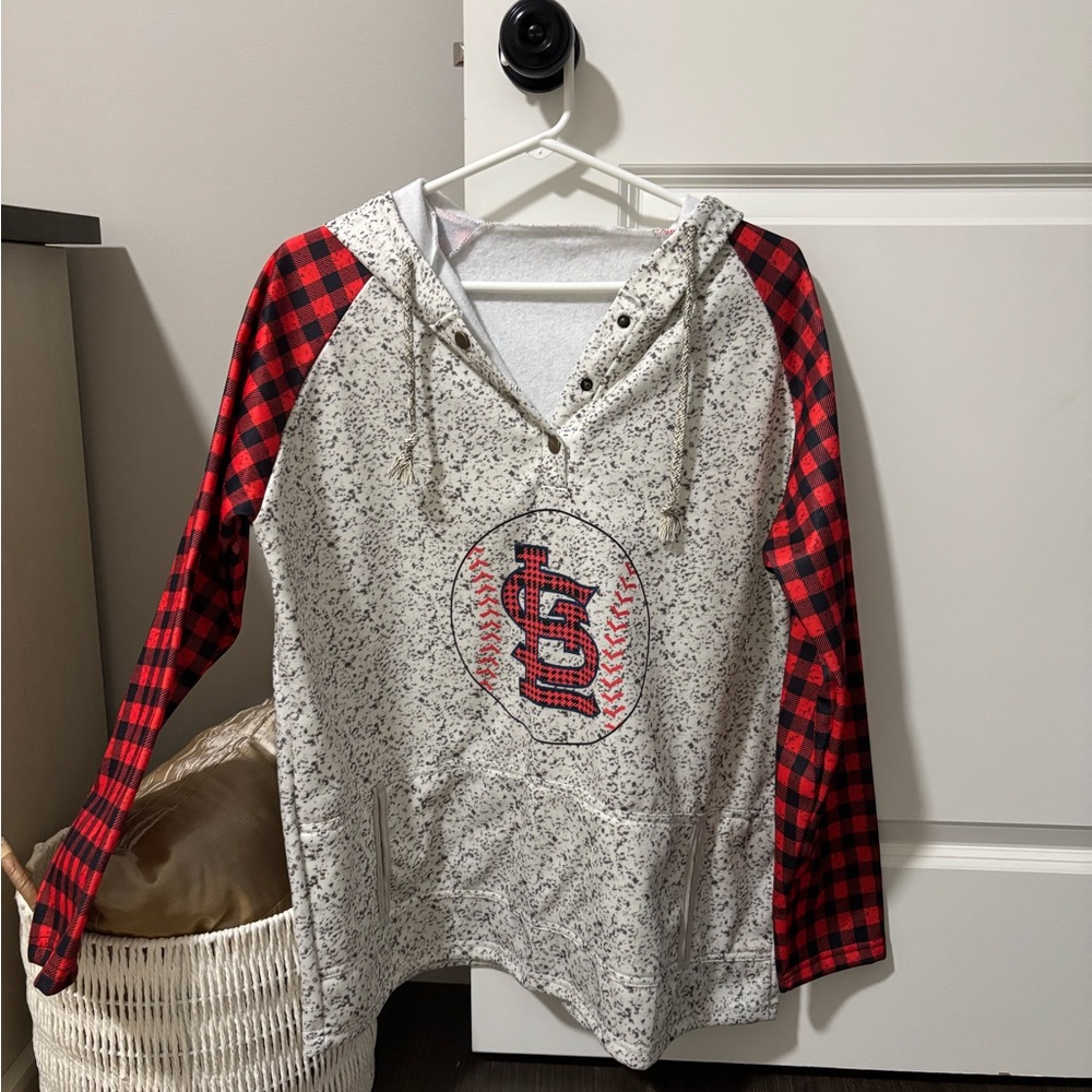 Red Plaid Sleeve Baseball Hoodie